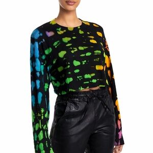 Cotton Citizen Tokyo Crop Shirt Multicolor Dash Tie Dye Long Sleeve Top Medium